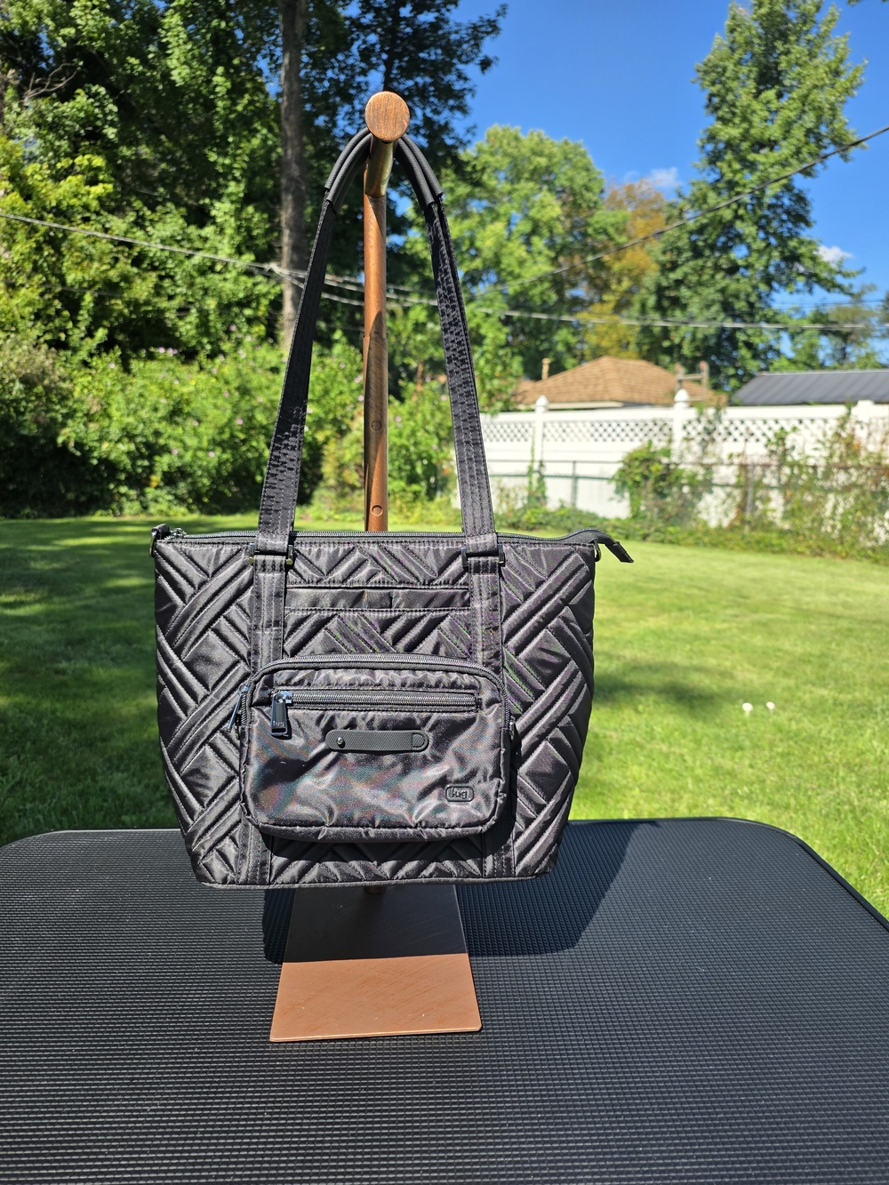 lug Quilted Black Tote with Front Zip Pocket